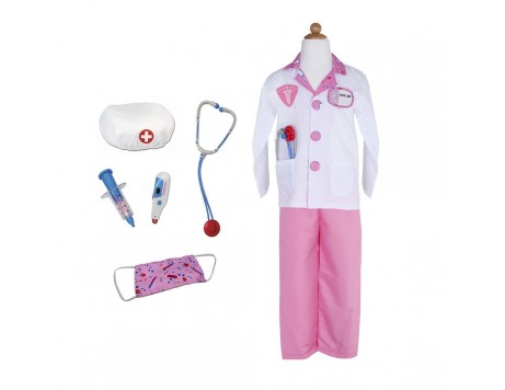 Costume docteur 5-6 ans + 8 accessoires (Rose)